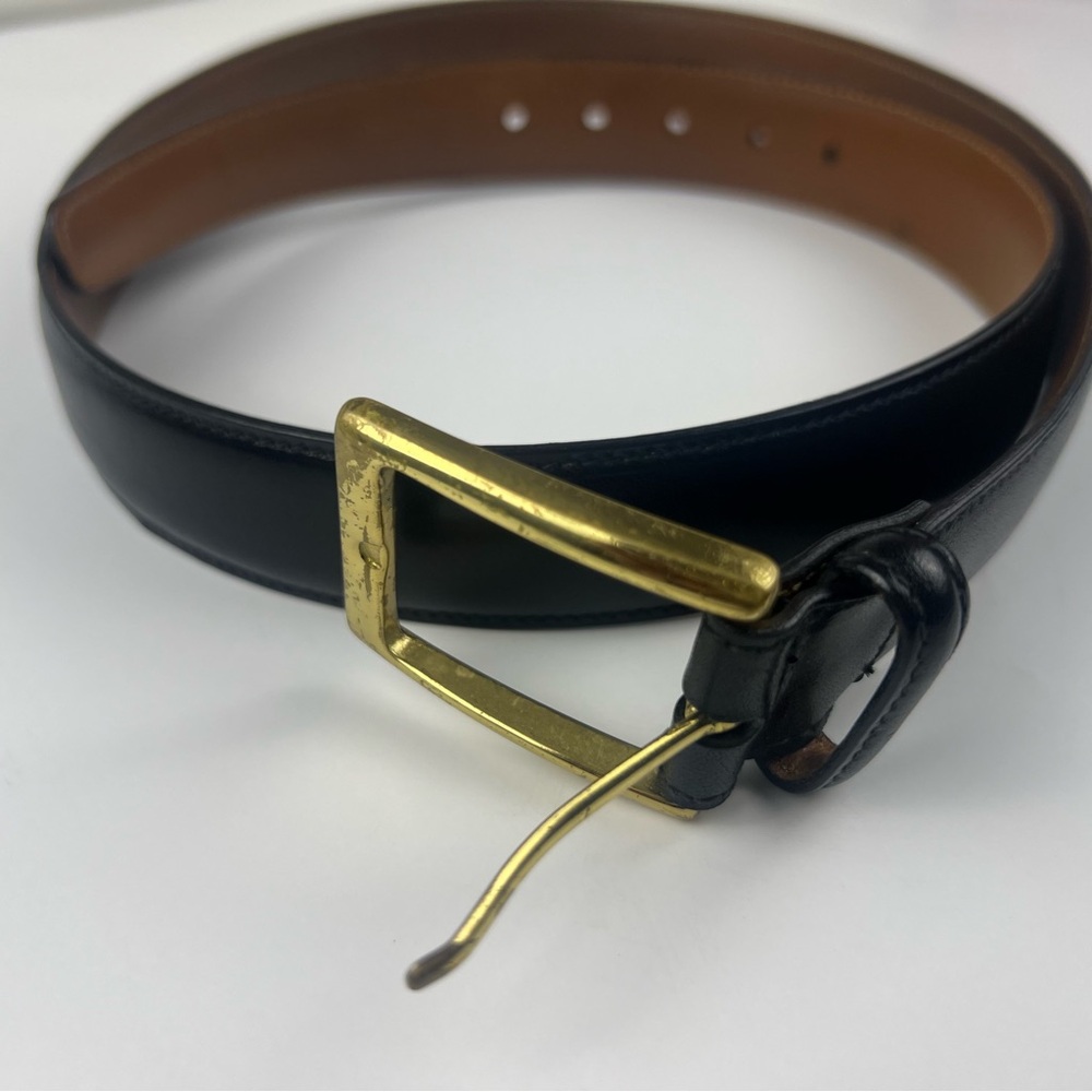 Saks Fifth Avenue Men’s Black Leather Dress Belt Gold Buckle Classic